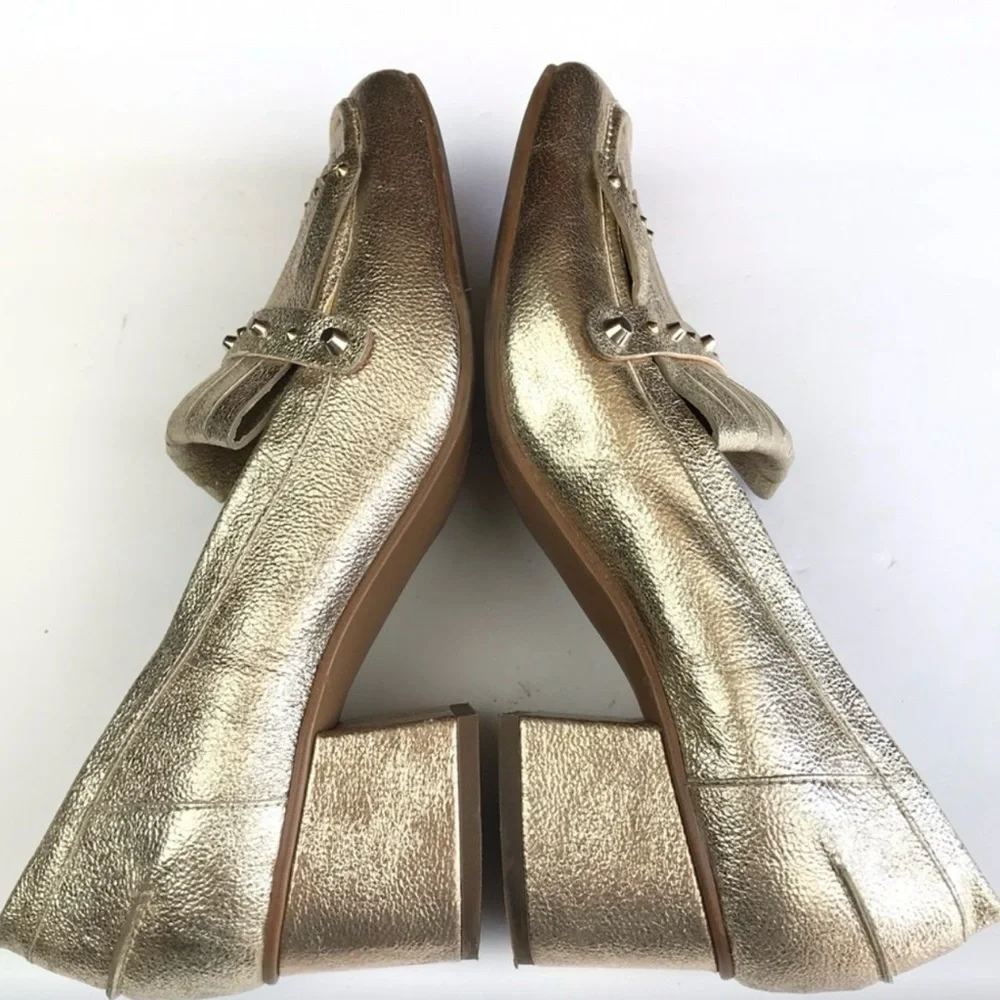 Franco Sarto Gold Metallic Fringe Loafers
